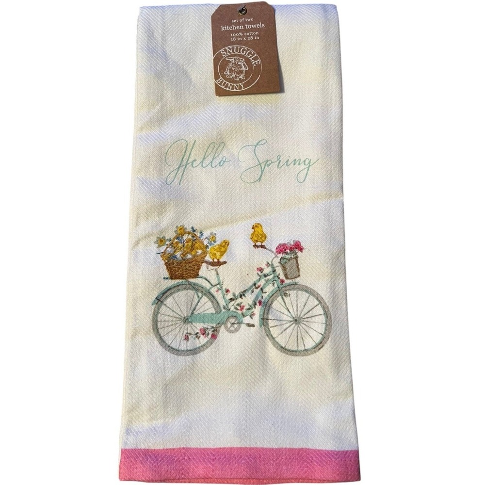 Snuggle Bunny Kitchen Towels Set of 2 OS White Brand New Spring Bicycle Chicks